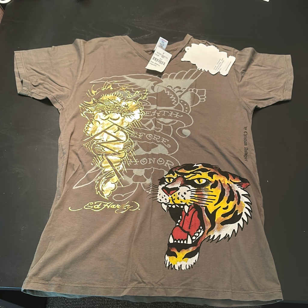 Brand New With Tags Ed Hardy Olive Green Graphic Tee
